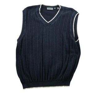 Hickey Freeman Mens Vest Sweater Size XXL Navy Blue V-Neck 100% Cotton Pullover
